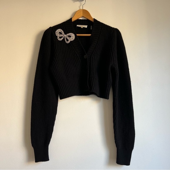 LoveShackFancy Larsa Crop Cardigan in Black - Picture 6 of 16
